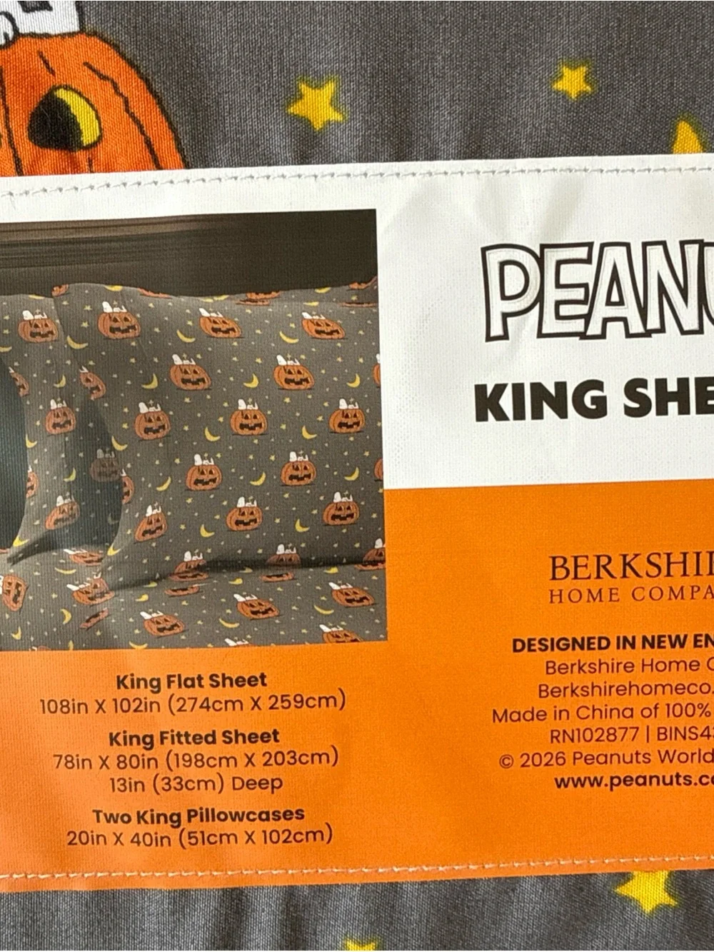 Berkshire Peanuts Halloween Snoopy Pumpkin King Sheet Set - Gray, Orange, Yellow